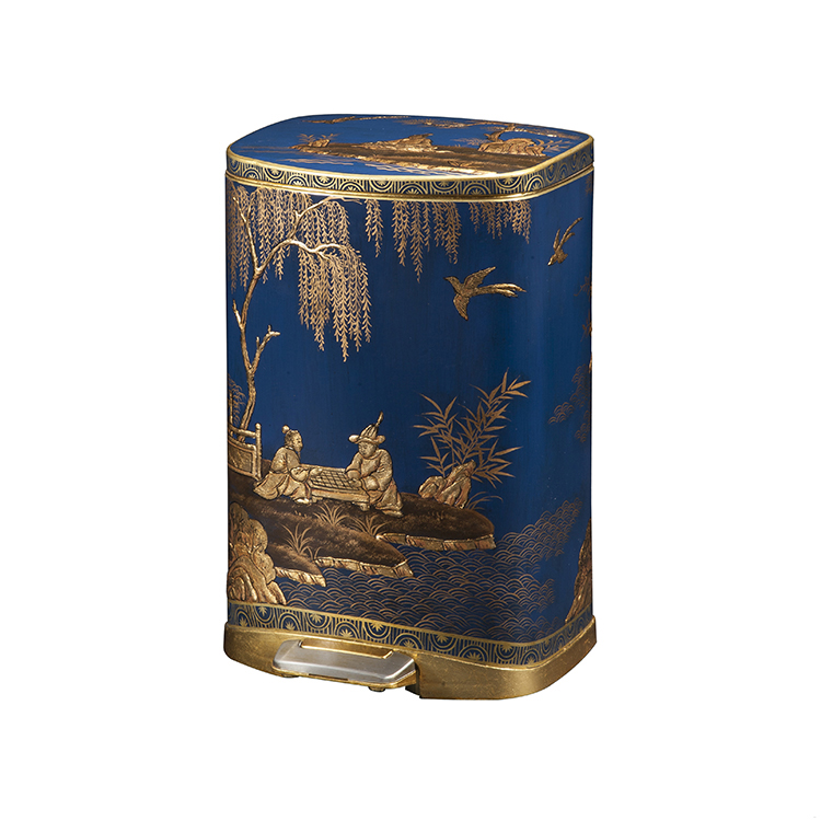Chinese Deep-Blue-Gilt Landscape-Go-Playing Pedal Waste Bin